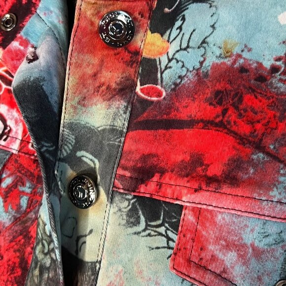 St. John Sport Marie Gray Button Up Abstract Colorful Print Moto Jacket XS - Picture 8 of 9